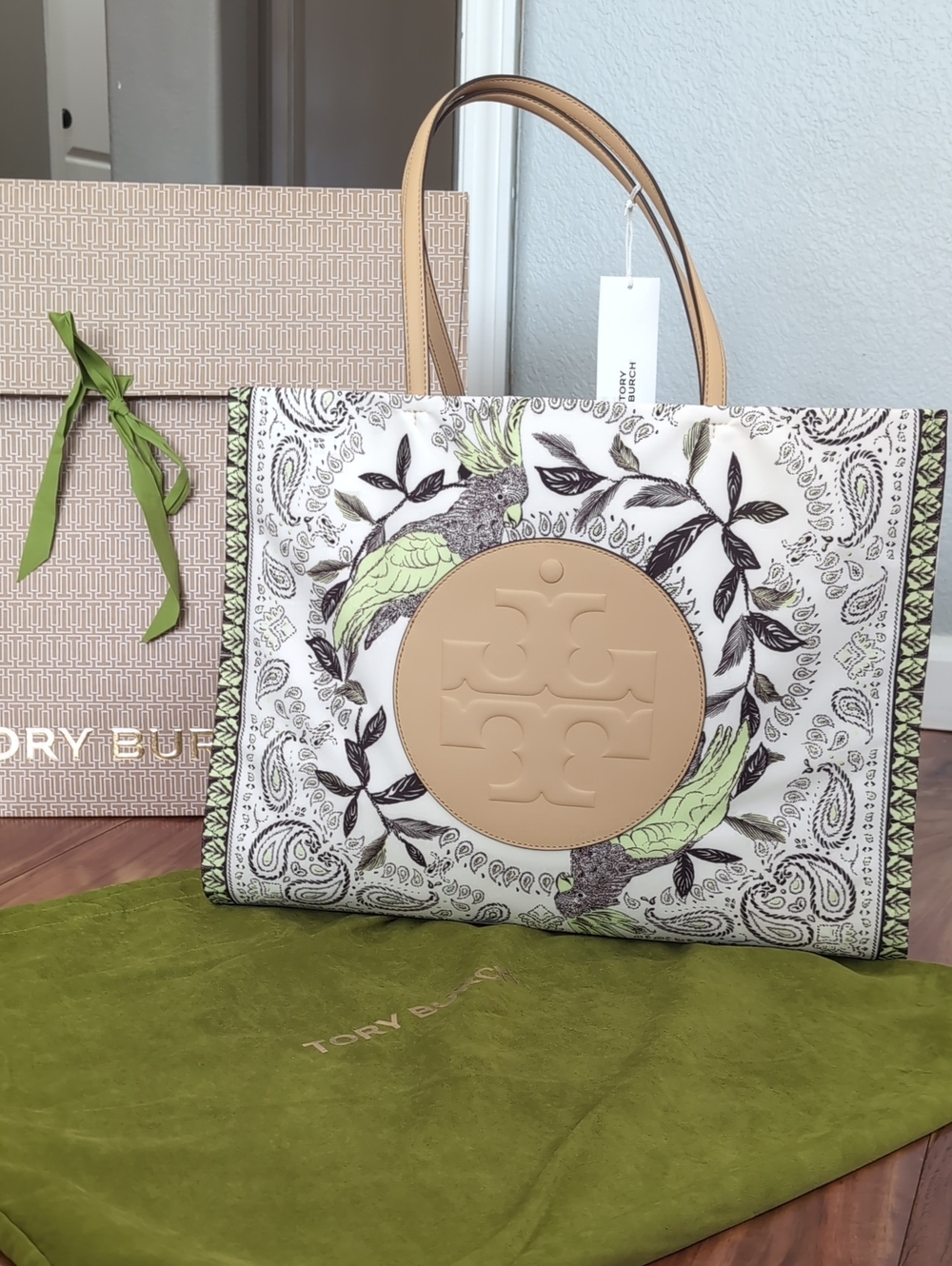 Tory Burch Large Paisley Mint Cockatoo Tote + Dust + Gift Bag Nwt ❤️